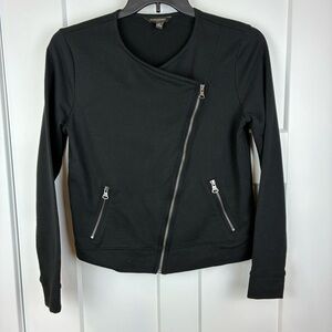 Banana Republic Women's Asymmetrical Moto Full Zip Black Jacket Size Medium  h
